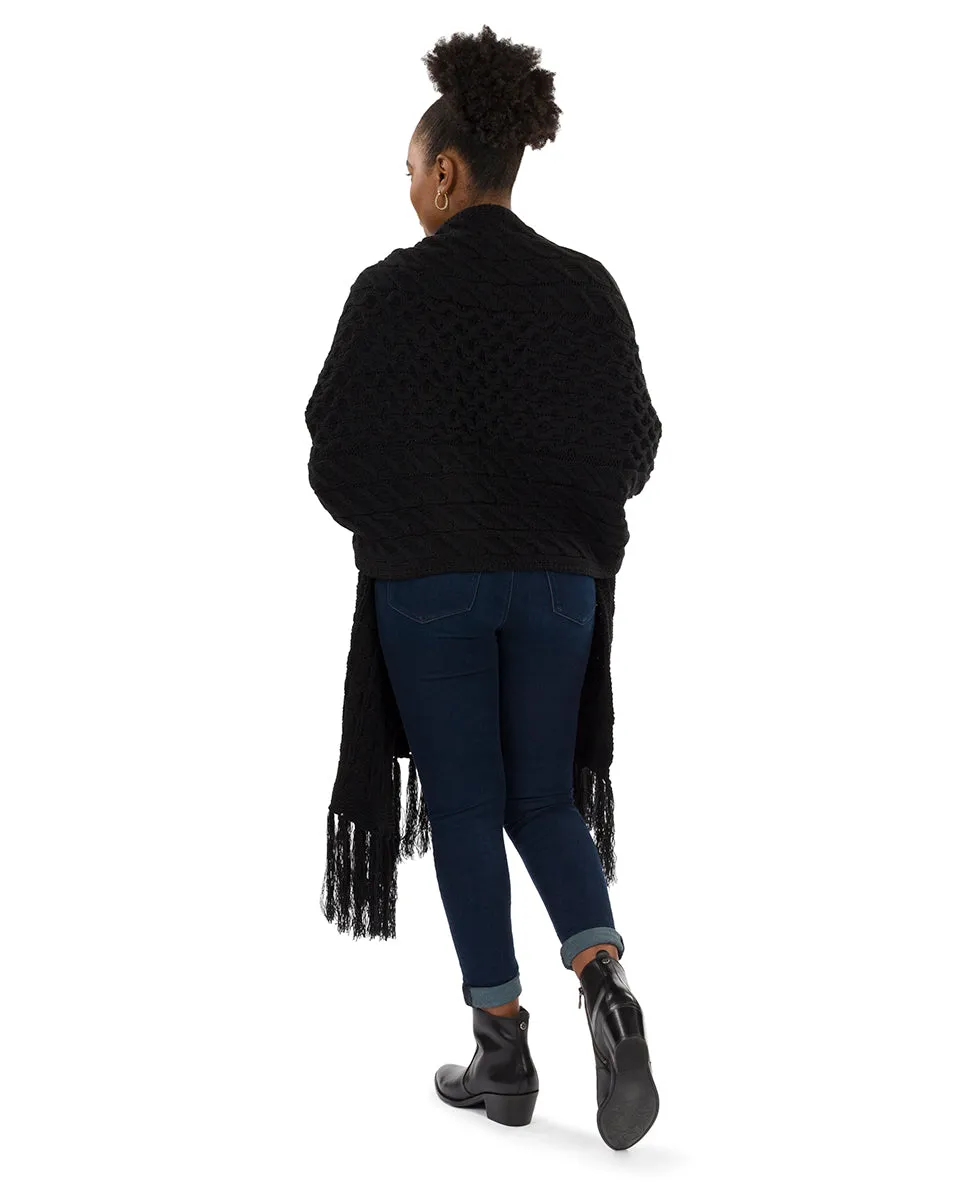 Oversize Cable Knit Scarf - Fringed