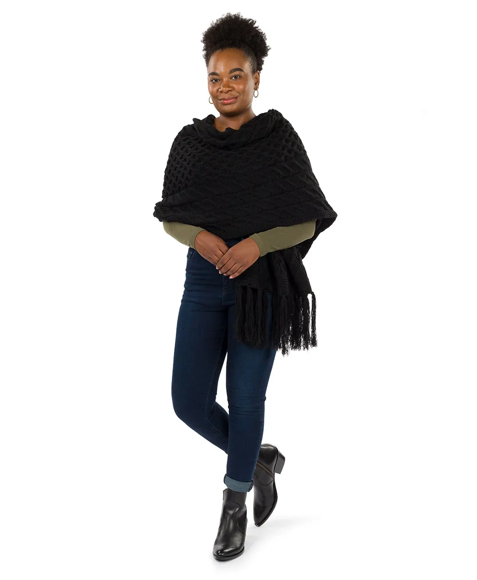 Oversize Cable Knit Scarf - Fringed