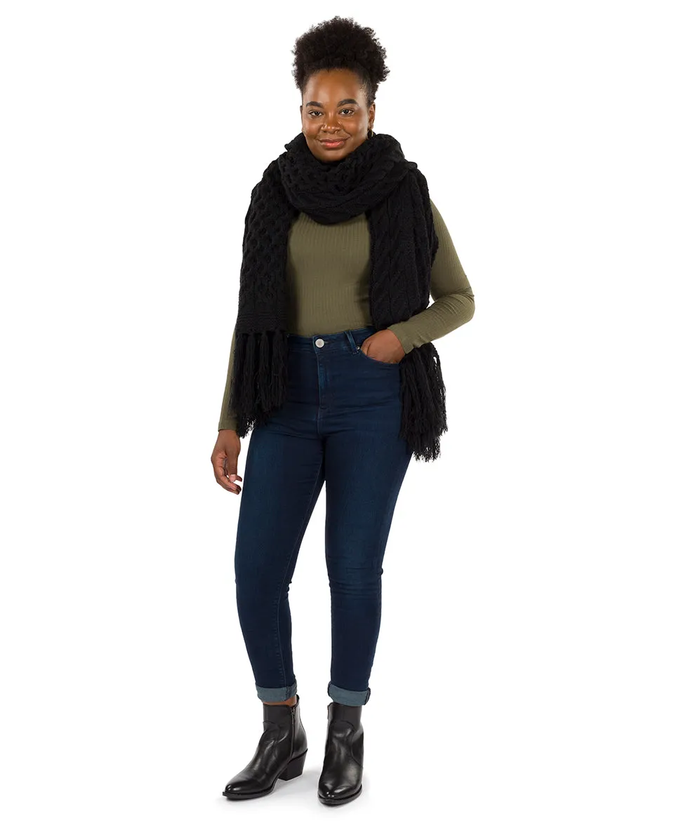 Oversize Cable Knit Scarf - Fringed