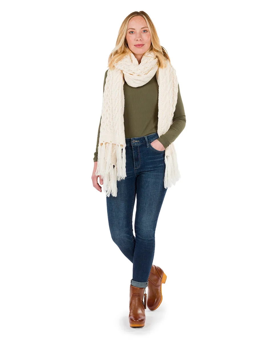 Oversize Cable Knit Scarf - Fringed
