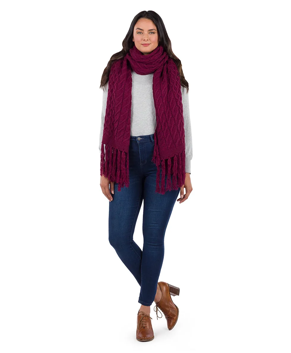 Oversize Cable Knit Scarf - Fringed