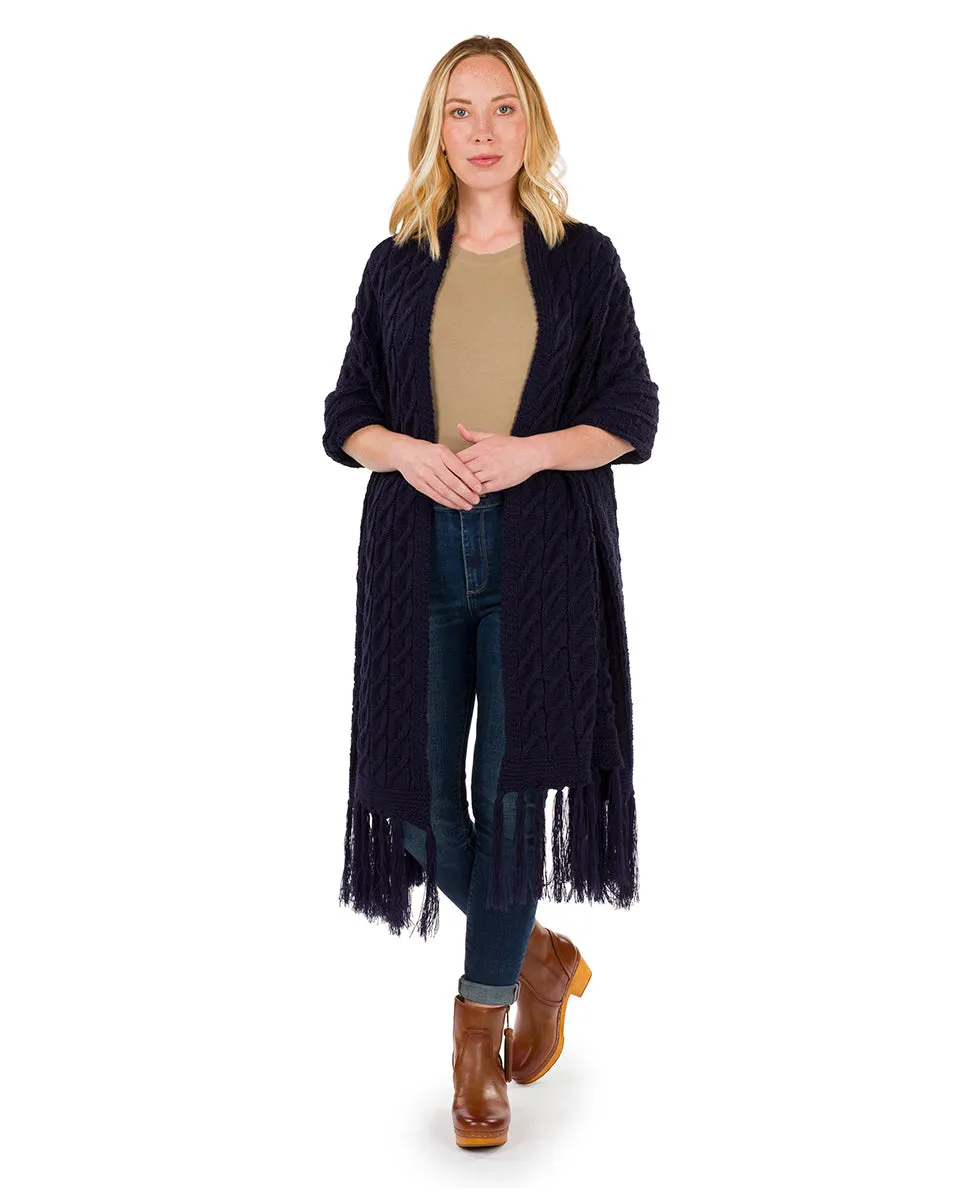 Oversize Cable Knit Scarf - Fringed
