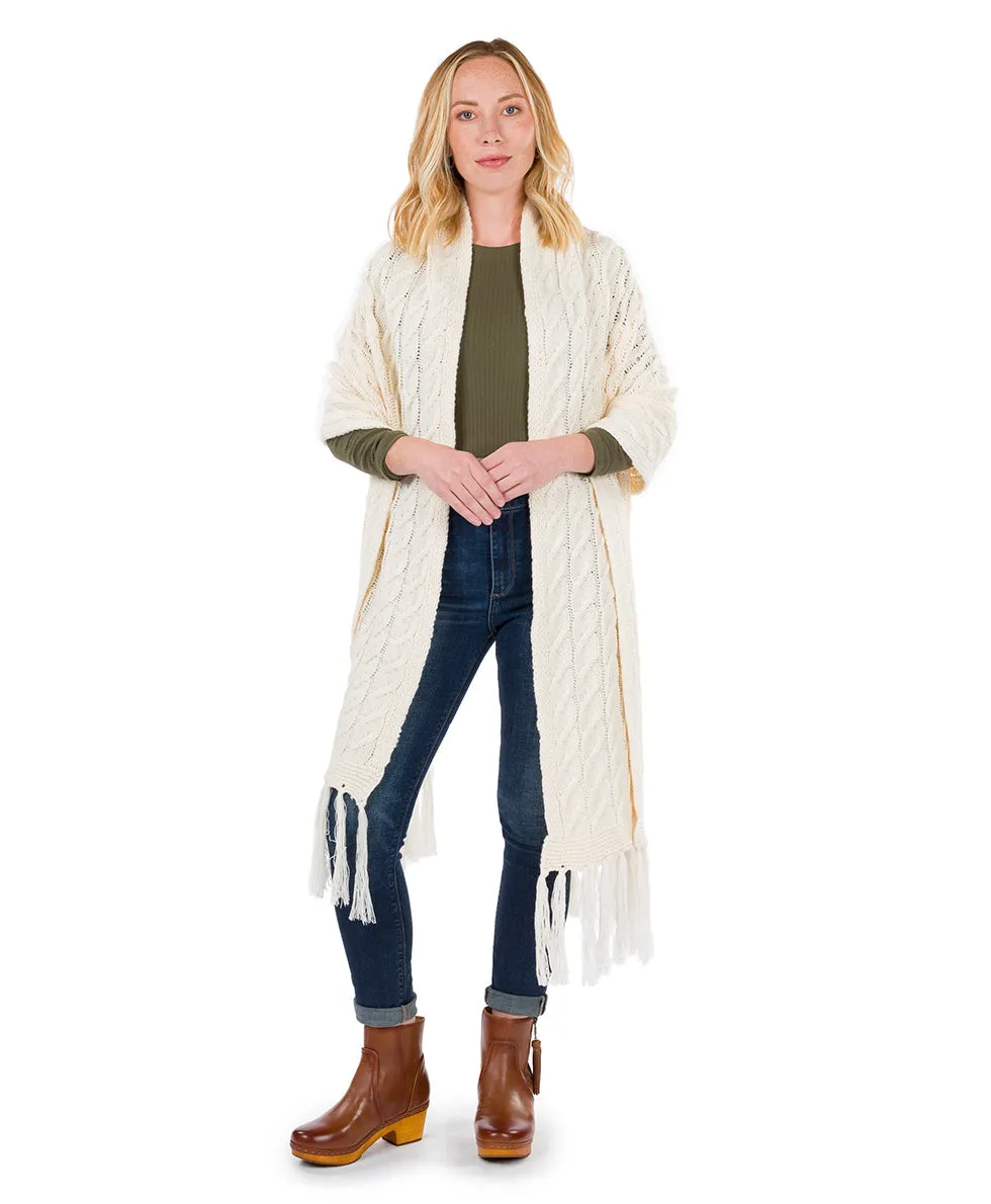 Oversize Cable Knit Scarf - Fringed