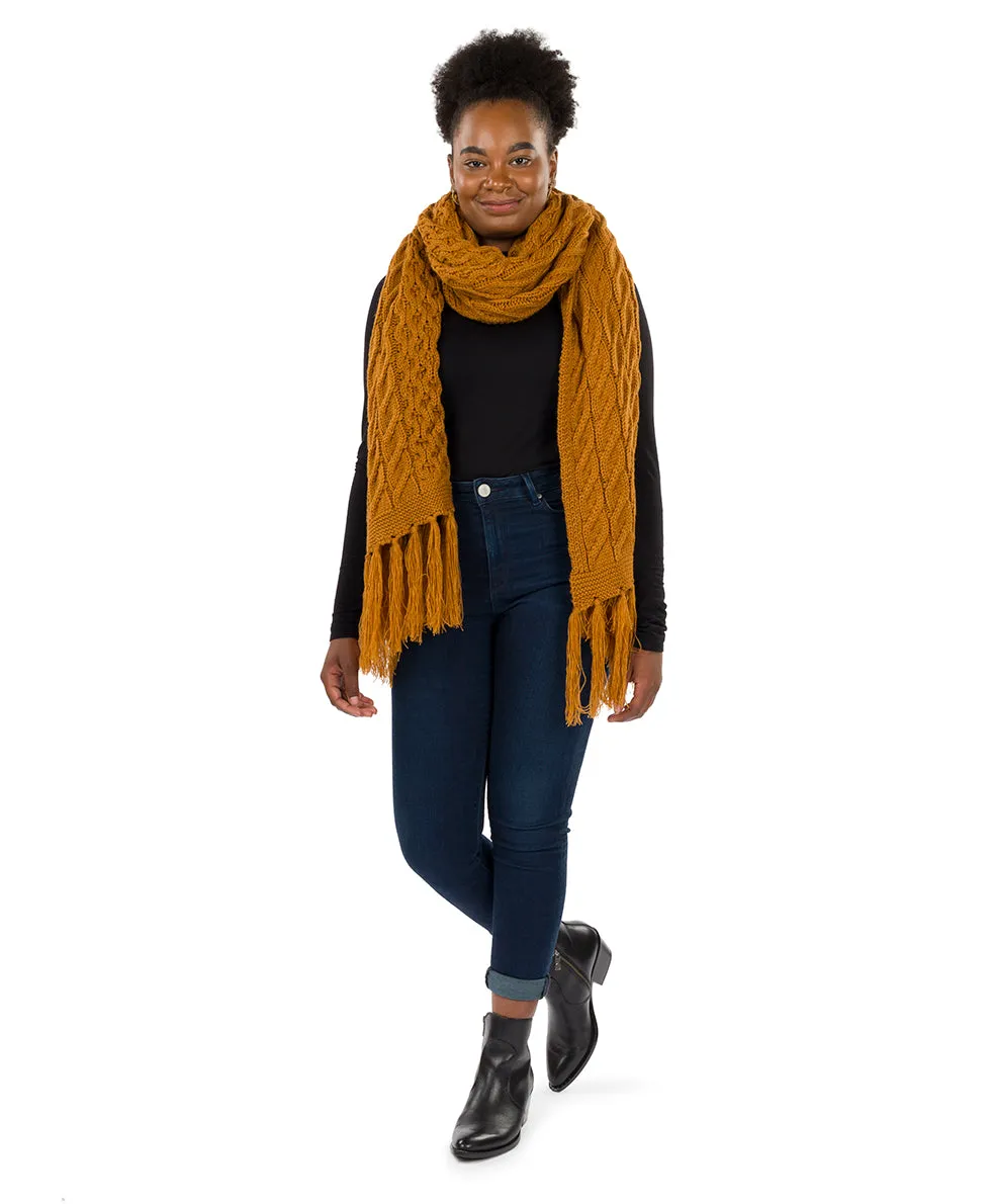 Oversize Cable Knit Scarf - Fringed