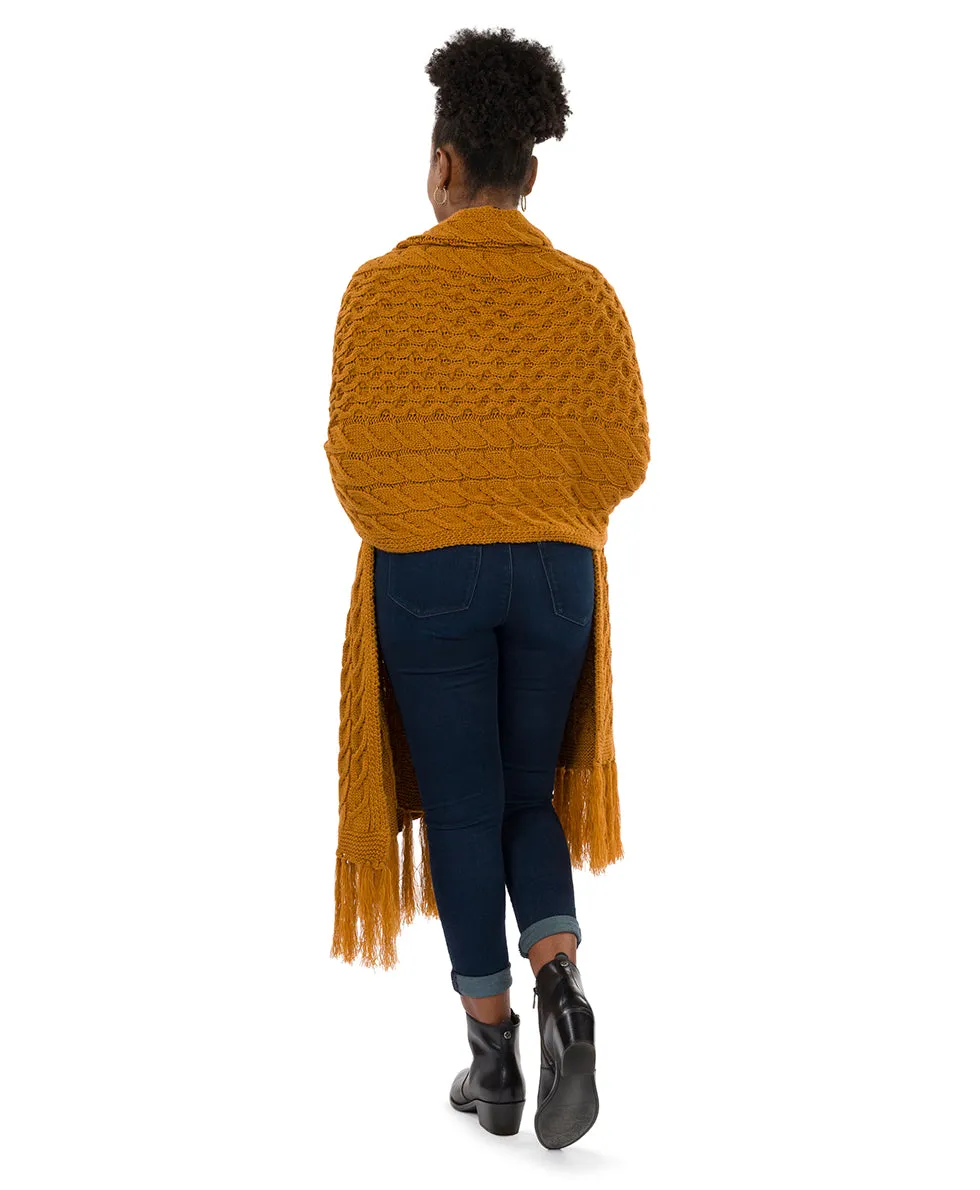 Oversize Cable Knit Scarf - Fringed