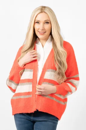 Paris Wool Blend Striped Cardigan - Cream/Coral/Gold, Striped