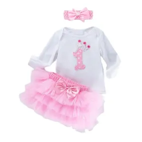 Pink 1st Birthday Crown Tutu