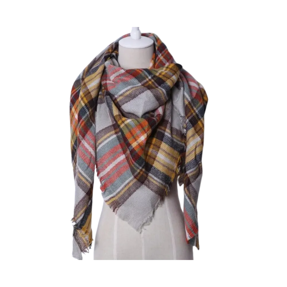 Plaid Cashmere Scarf Mohair feel
