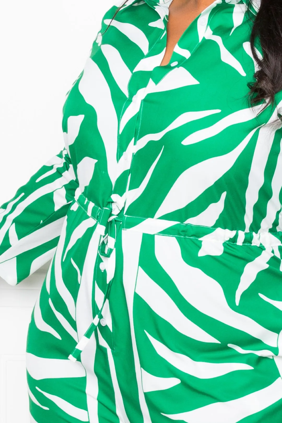 Plus Striped Long Sleeve Green/White Jumpsuit