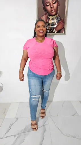 Pretty in Ruched Ribbed Tee || Pink