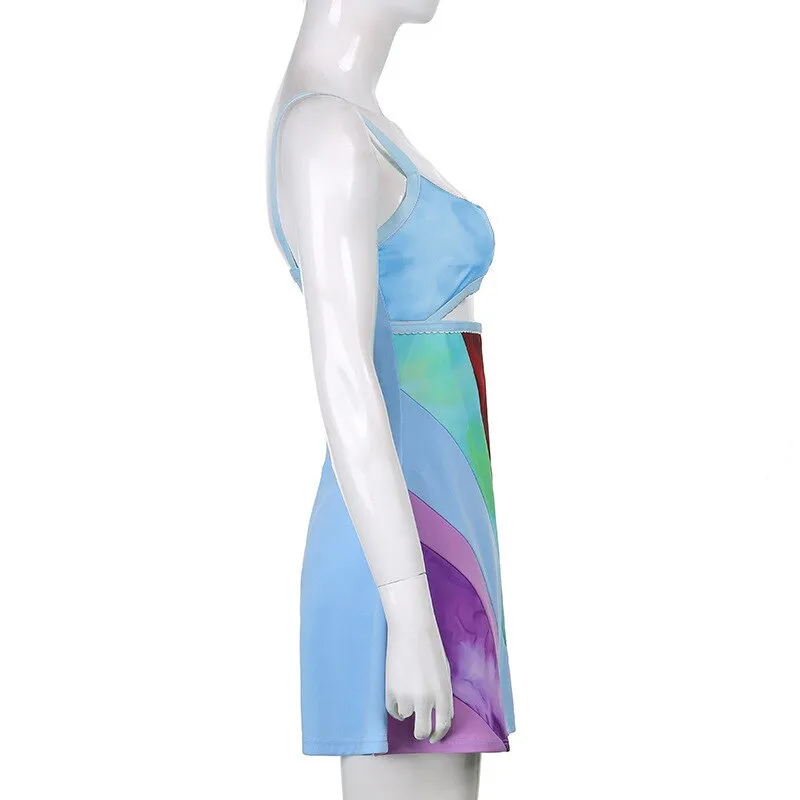 Rainbow Cut Out Mini Dress