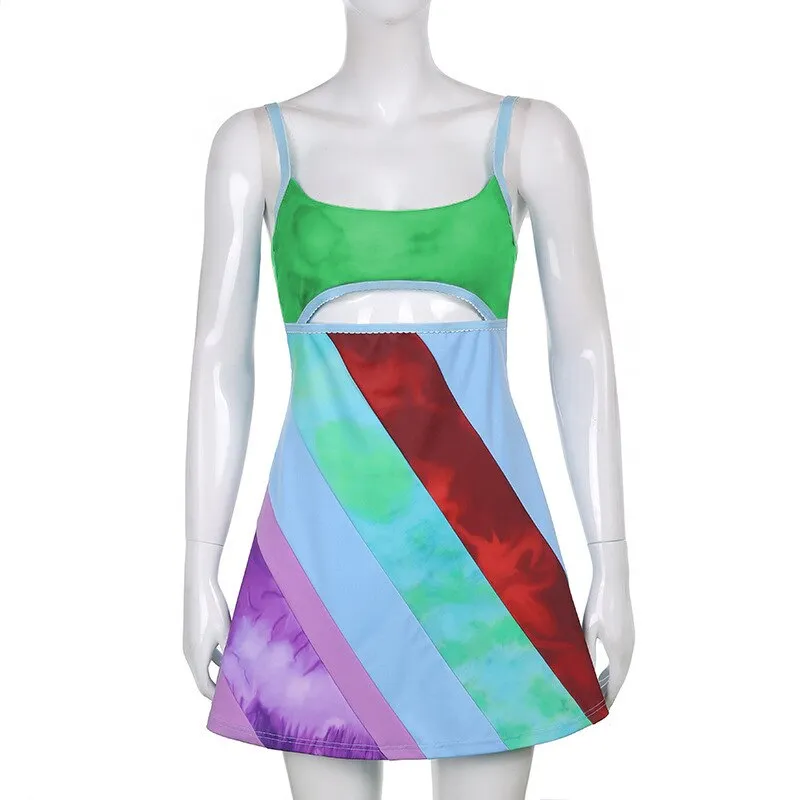 Rainbow Cut Out Mini Dress