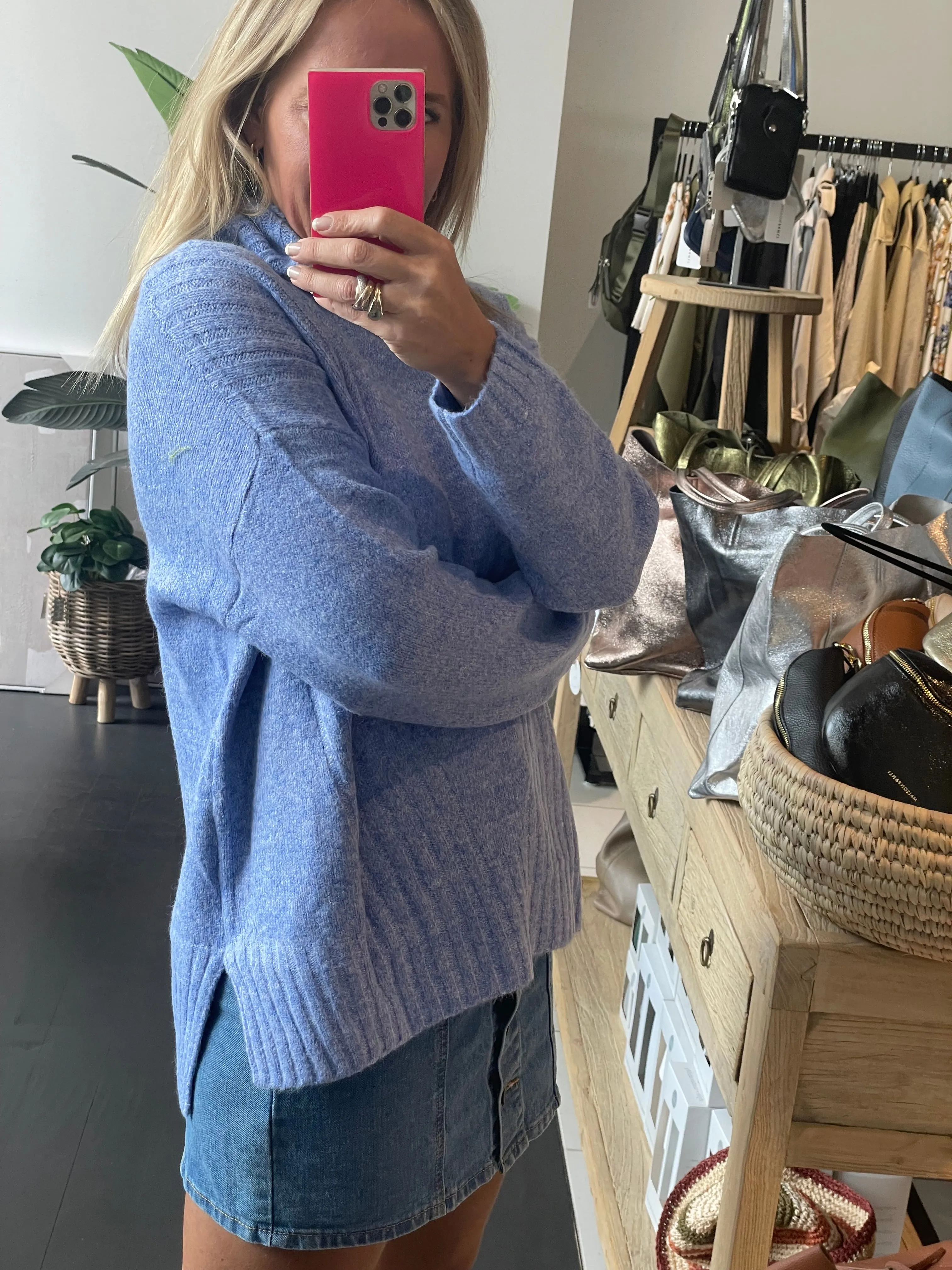 Roll Neck Relaxed Knit- blue