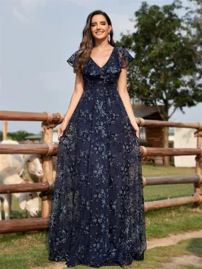 Sexy V neck Sequin Floor-Length Evening Dress