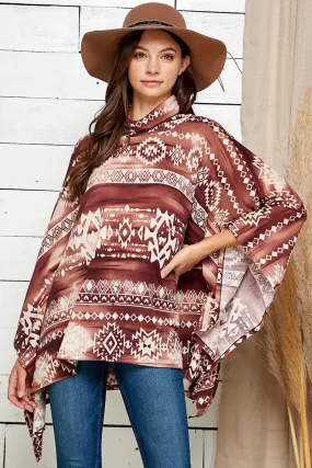 Simple Aztec Print Soft And Wide Poncho - Full