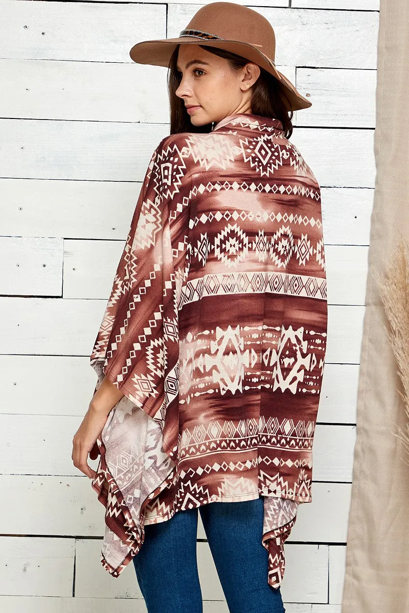 Simple Aztec Print Soft And Wide Poncho - Full