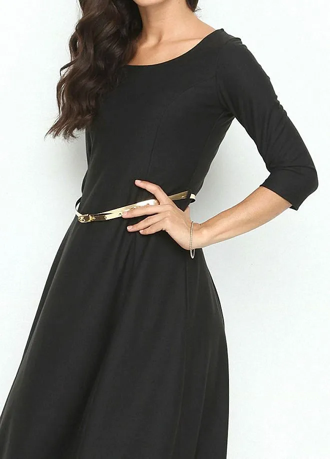 SNS Sense Black Half Arm Patchwork Sweater Steel Dress - Metz