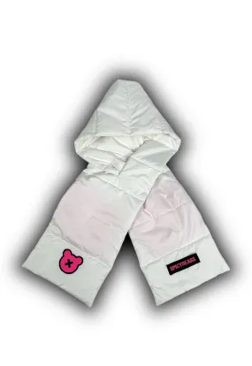 SPICYBEARS Padded Scarf with Fleece Hands Pockets | White | Neon Pink Reflective