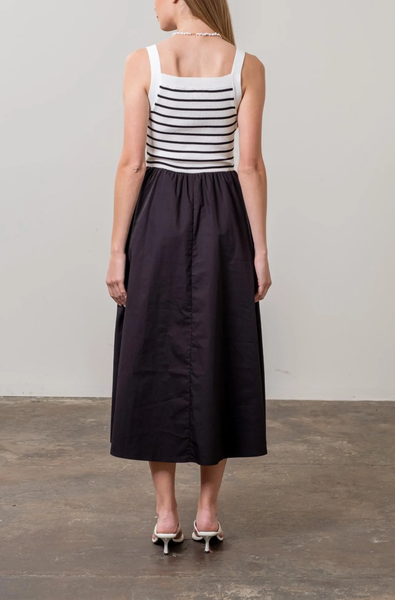 Square Neck Sweater Knit Mix Media Midi Dress