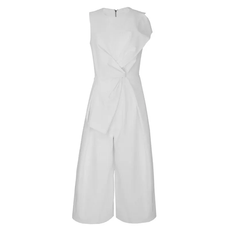 Style with Sleeveless Jumpsuits Female Patchwork Tunic High Waist Ankle Length Wide Leg Trousers Office Lady Fashion for Summer 2023