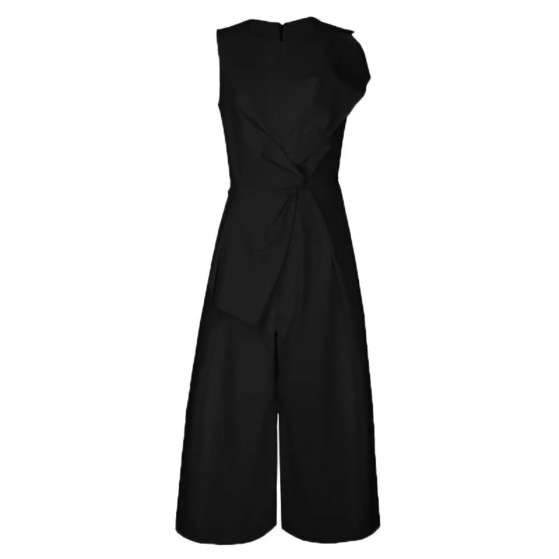 Style with Sleeveless Jumpsuits Female Patchwork Tunic High Waist Ankle Length Wide Leg Trousers Office Lady Fashion for Summer 2023