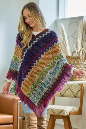 Sweater Flame Stitch Jacquard Poncho