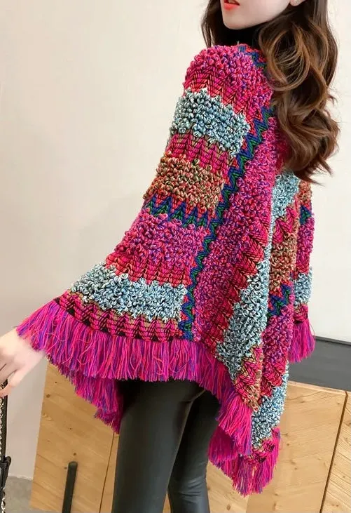 Sweater Flame Stitch Jacquard Poncho