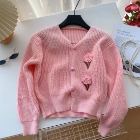 Sweetie 3D Flower Decorated Cardigan