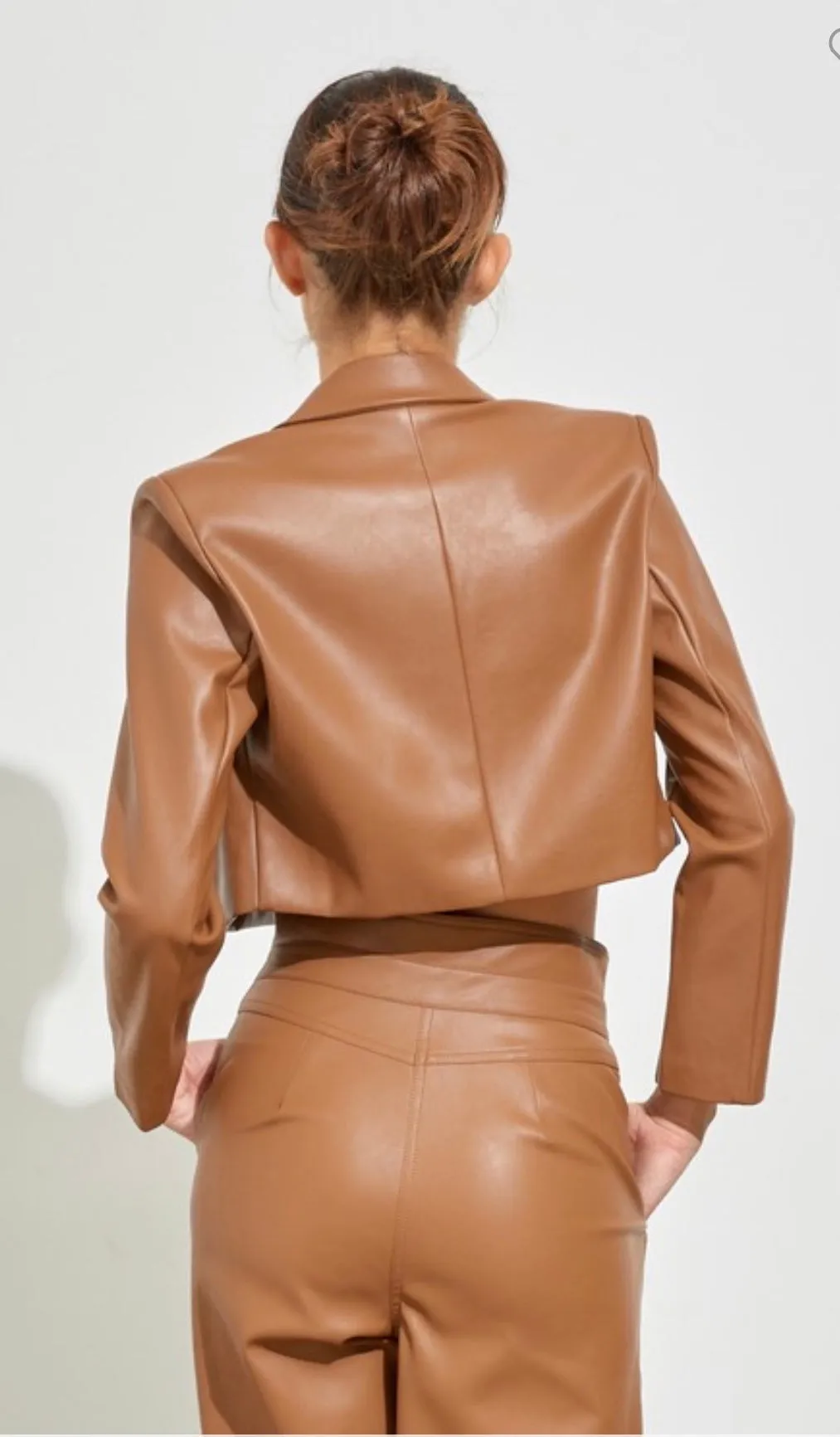 Tan leather cropped jacket