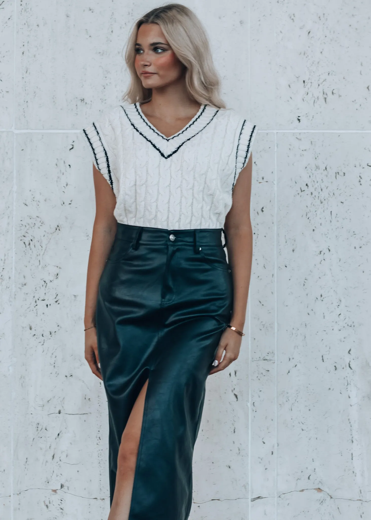 Times Square Leather Midi Skirt
