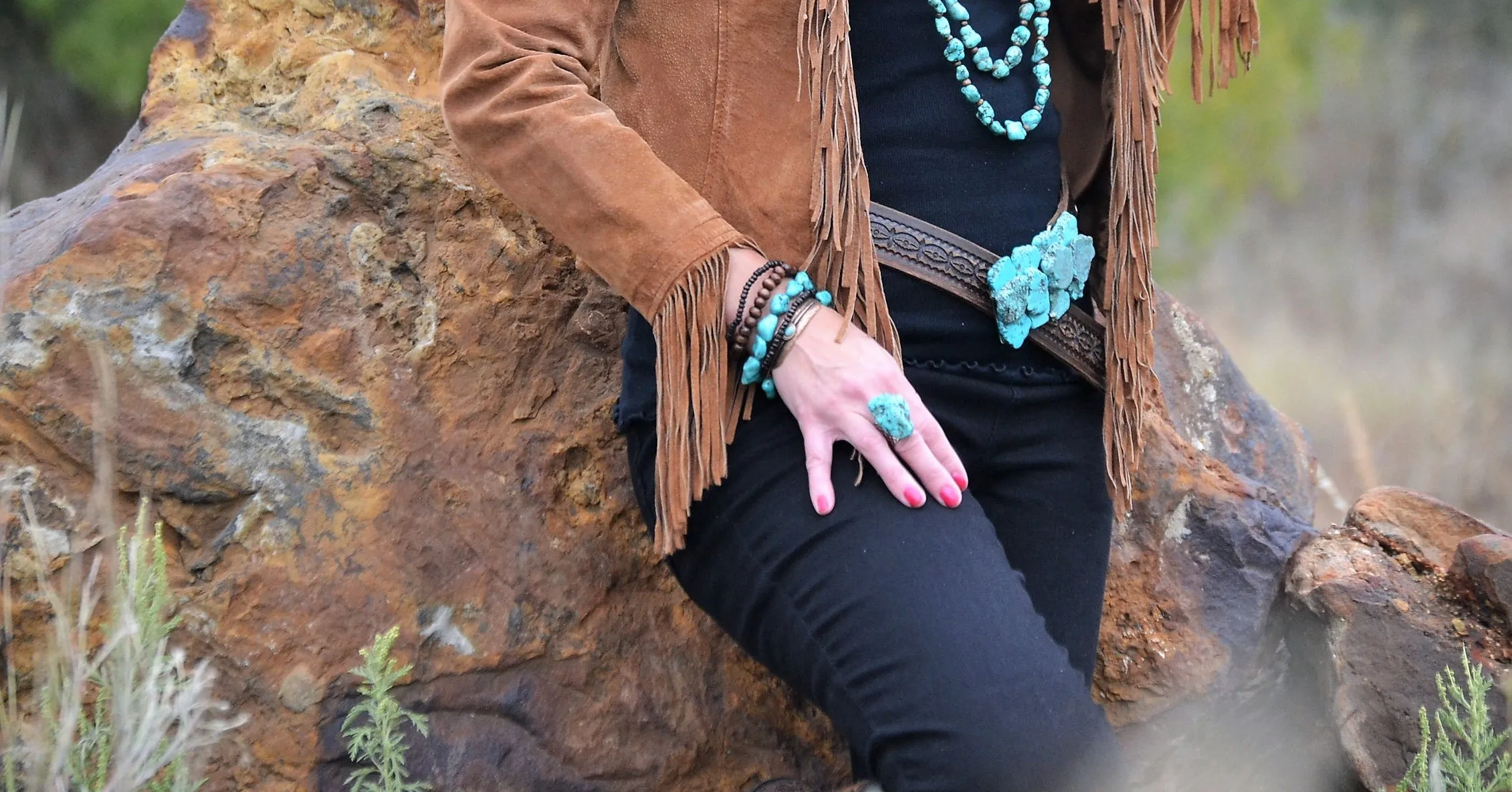 **Turquoise Chunk on Cuff Ring  012o