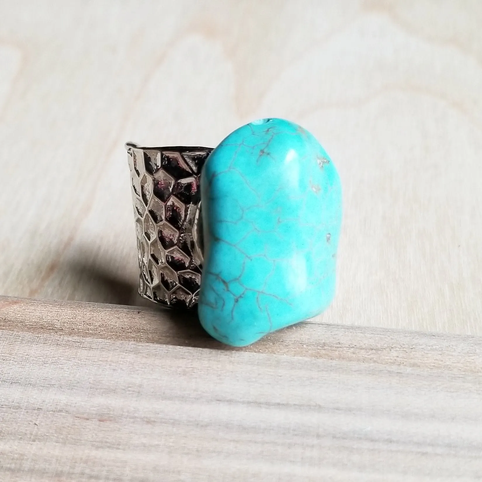**Turquoise Chunk on Cuff Ring  012o