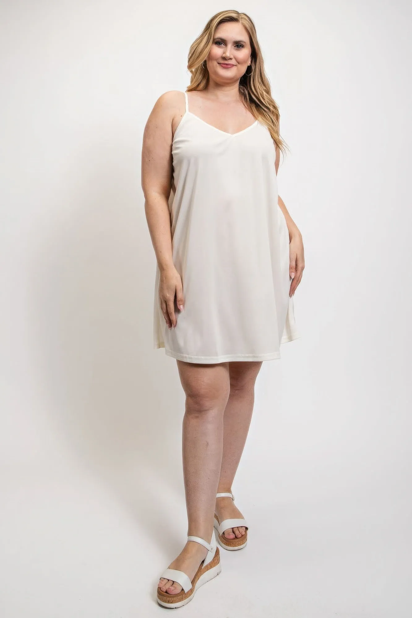V-neck Slip Dress With Adjustable Straps (Plus Size)