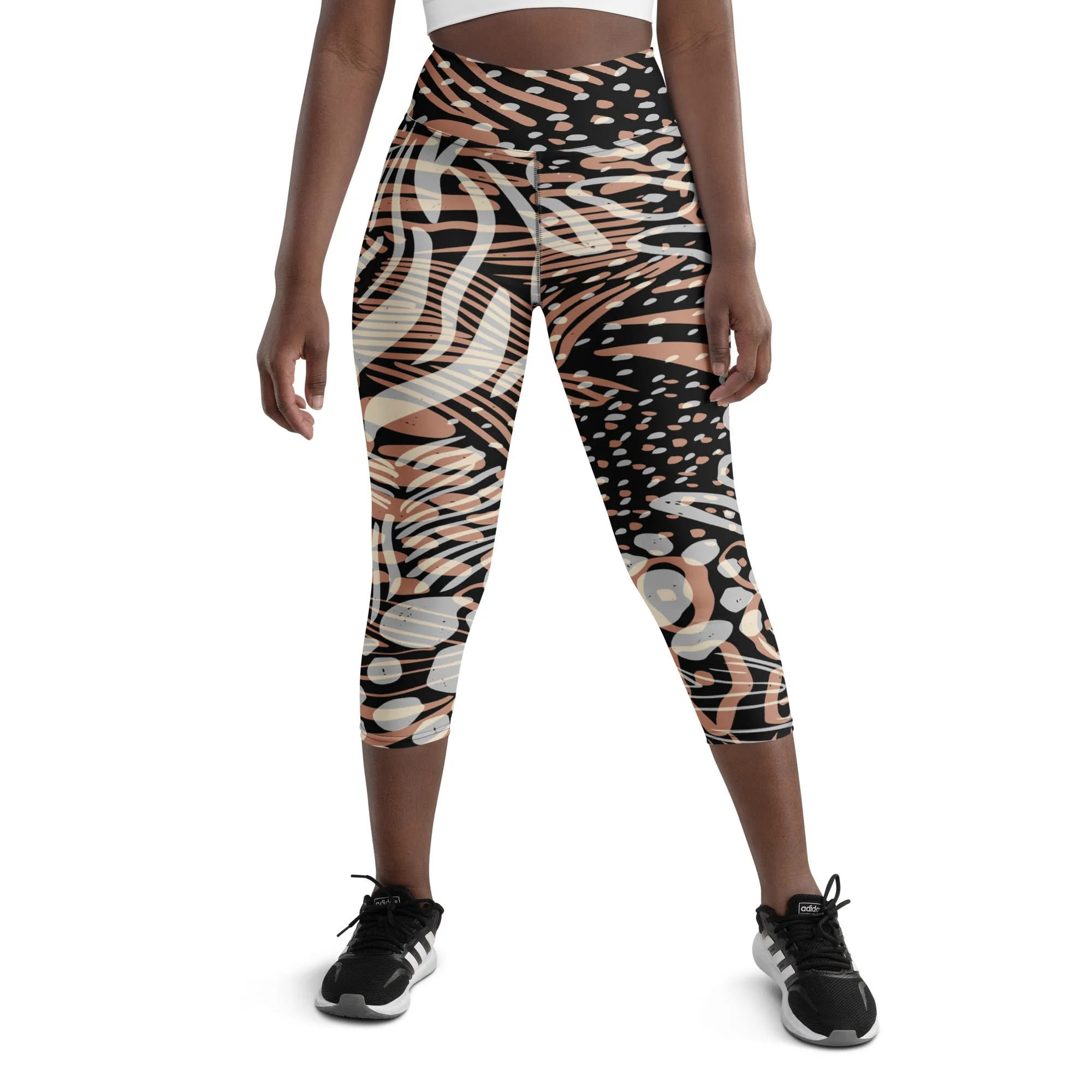 Wild and Fun Animal Print Yoga Capri Leggings | Fitness Capri Leggings, lioness-love