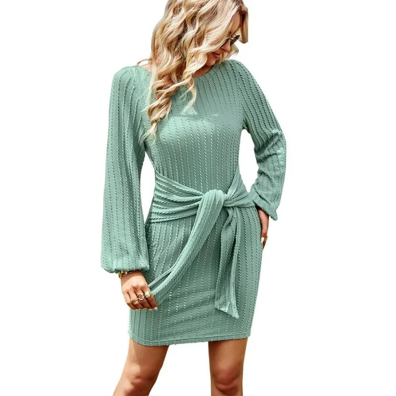 Women's Long Sleeve Round Sheath Sweater Knit Dresses