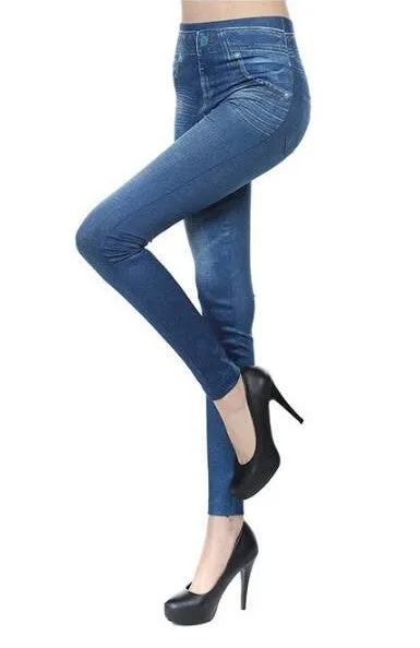 Women's Spring/Autumn High Waist Leggings With Denim Imitation Pattern