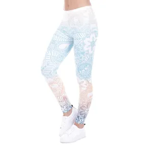 Women's Summer Elastic Fitness Leggings With Mandala Mint Printing