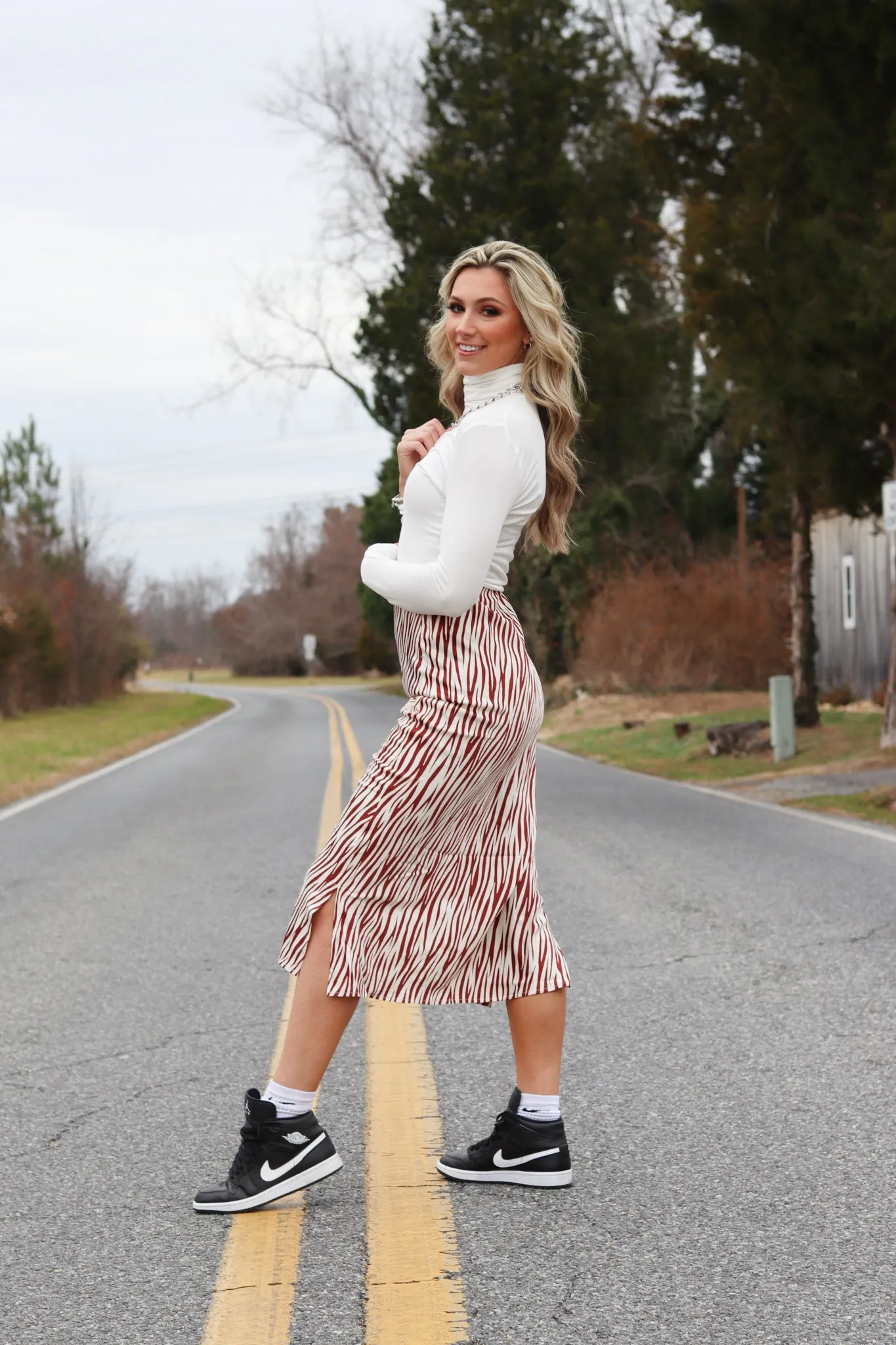 Zebra Print Satin Skirt