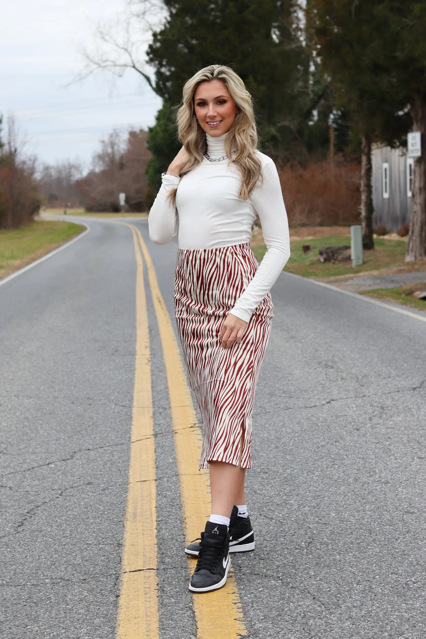 Zebra Print Satin Skirt